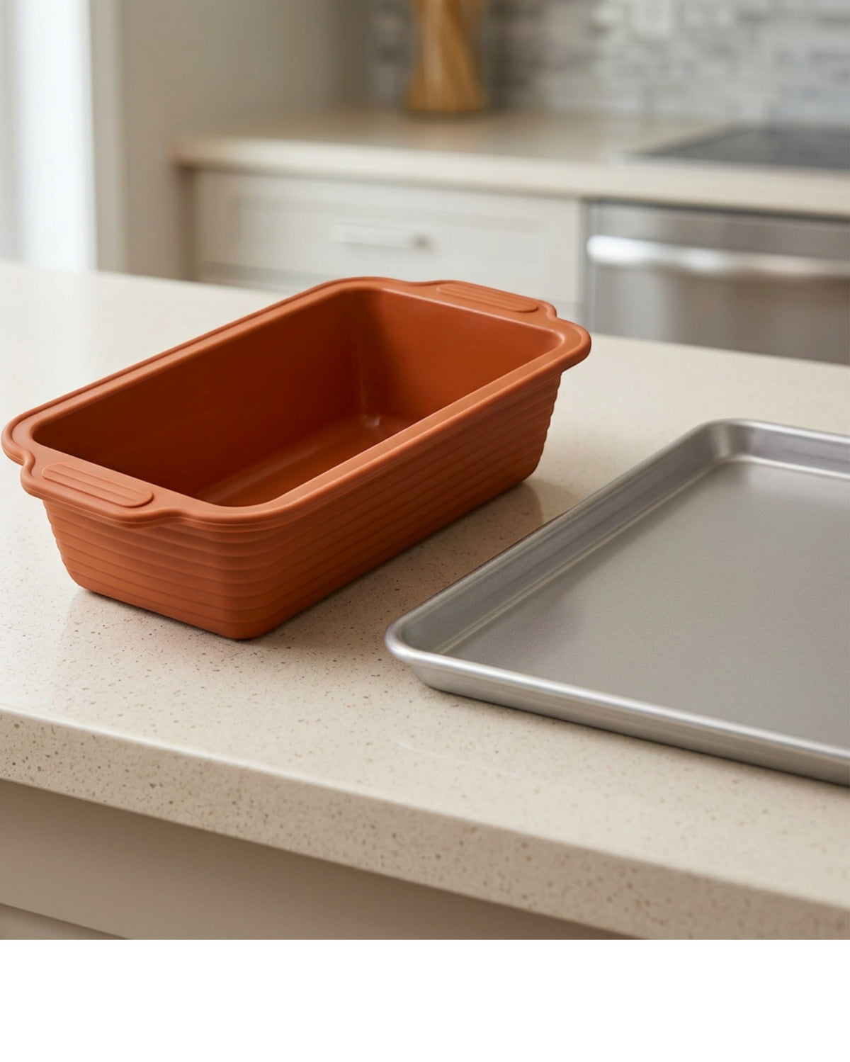 Mjvbg Reinforced Silicone Loaf Pan 9 x 5 Inch Terracotta - Lifestyle view