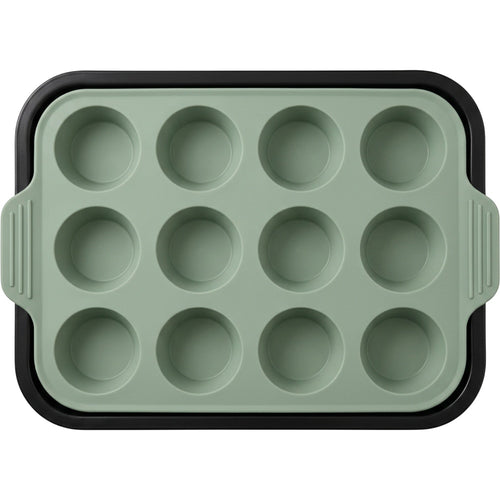 Mjvbg Twelve-Cup Silicone Muffin Mold with Steel Frame Sage - Product view